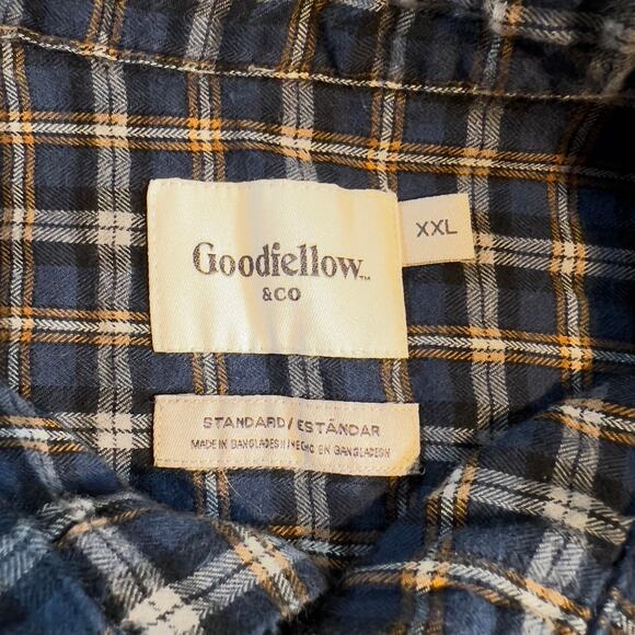 Goodfellow & Co Flannel Button Shirt Men's XXL Blue Brown Plaid Button Pockets - Picture 2 of 12
